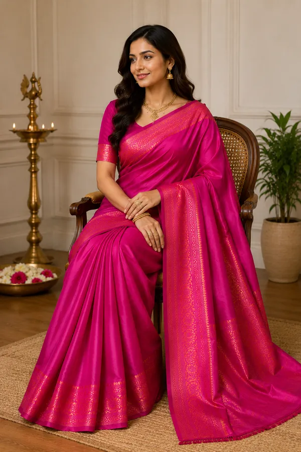 Royal_Pink_Banarasi_Silk_Saree_with_Intricate_Golden_Zari_Border