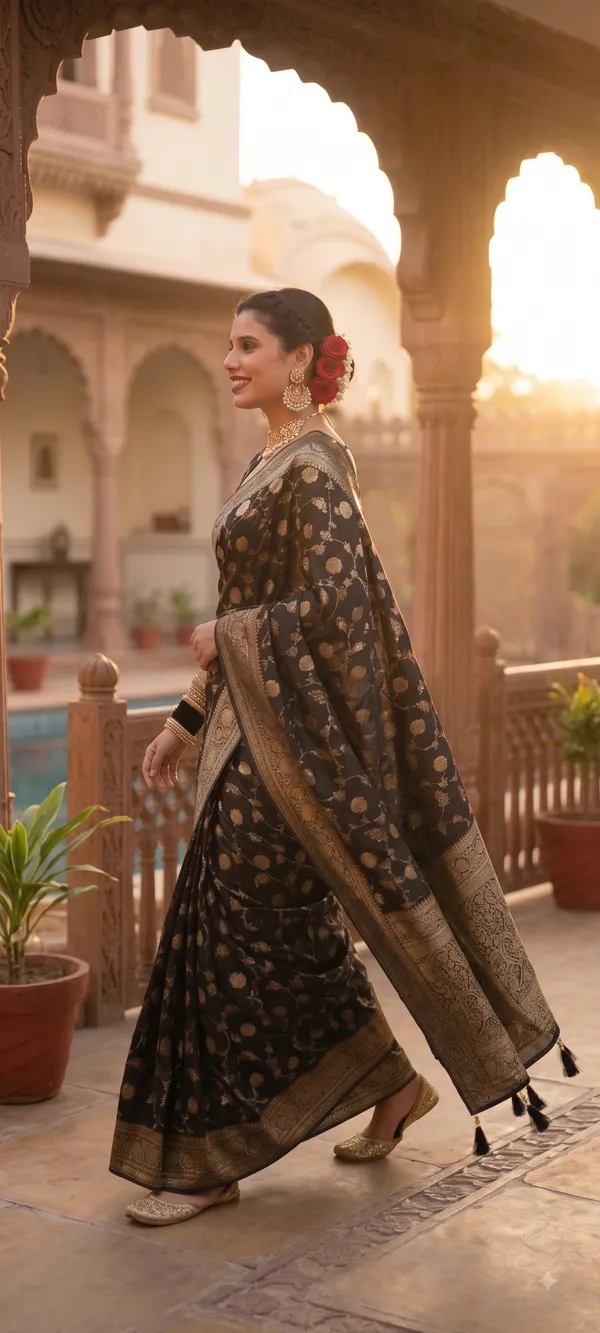 Elegant_Black_Banarasi_Silk_Saree_with_Antique_Gold_Zari_Floral_Motifs_&_Traditional_Border
