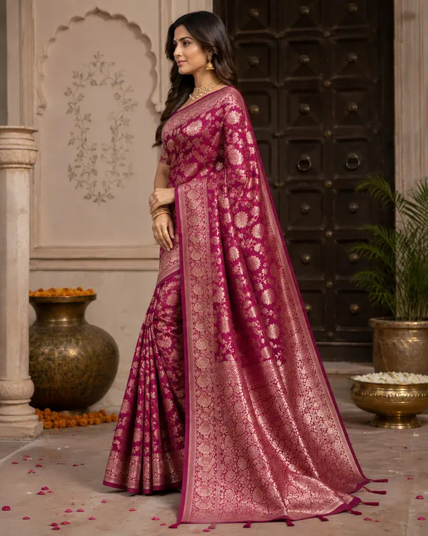 Elegant_Magenta_Banarasi_Silk_Saree_with_Rich_Golden_Floral_Zari_Work_&_Intricate_Traditional_Border