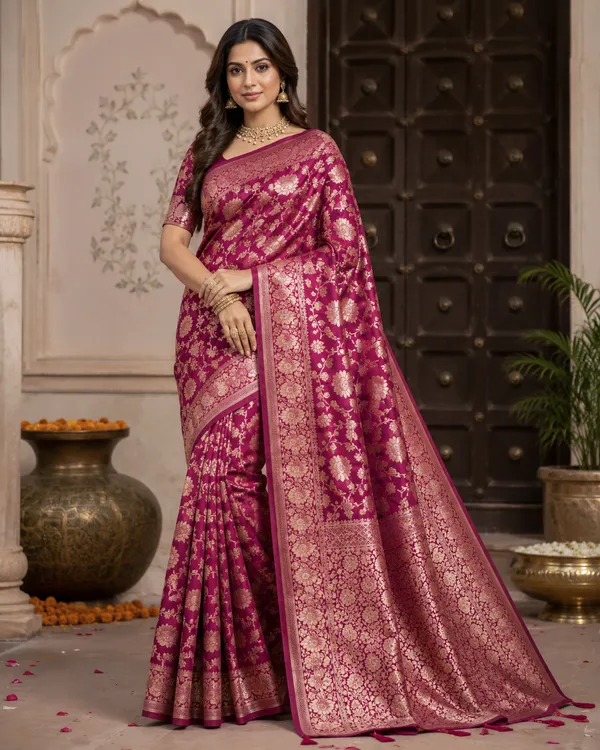Elegant_Magenta_Banarasi_Silk_Saree_with_Rich_Golden_Floral_Zari_Work_&_Intricate_Traditional_Border