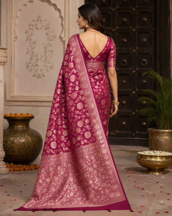 Elegant_Magenta_Banarasi_Silk_Saree_with_Rich_Golden_Floral_Zari_Work_&_Intricate_Traditional_Border