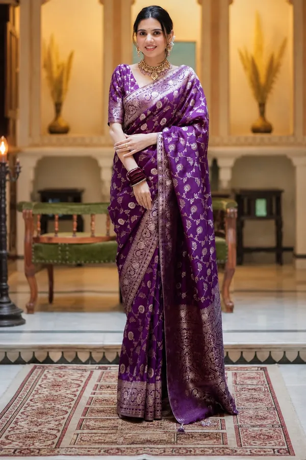 Royal_Purple_Banarasi_Silk_Saree_with_Intricate_Golden_Floral_Zari_Motifs_&_Traditional_Woven_Border