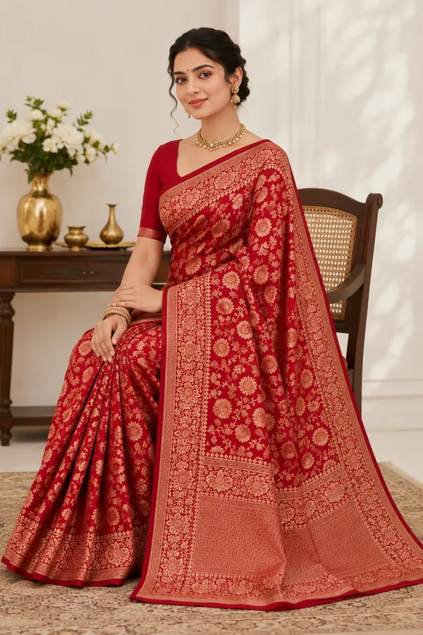 Elegant_Red_Banarasi_Silk_Saree_with_Intricate_Golden_Floral_Zari_Motifs_&_Rich_Traditional_Border