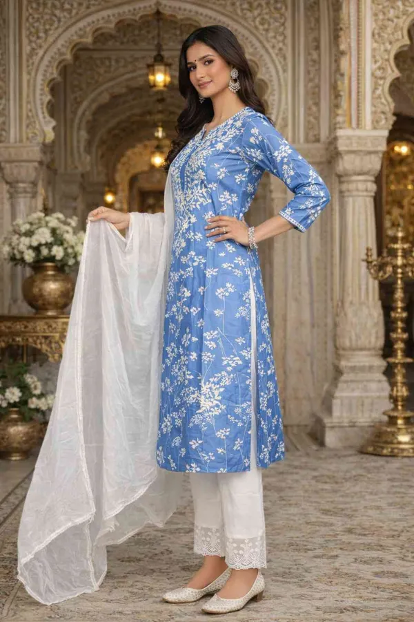 Pramil_Women_Cotton_Chikankari_Floral_Embroidered_Straight_Kurta_|_Regular_Fit_Ethnic_Wear_Indian_Traditional_Suit_Kurta_Set_with_Dupatta_|_Blue_Indian_Ethnic_Casual_Wear