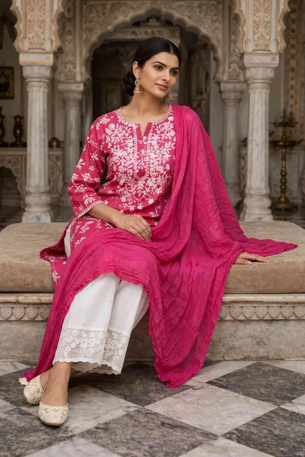 Pramil_Women_Cotton_Chikankari_Floral_Embroidered_Straight_Kurta_|_Regular_Fit_Ethnic_Wear_Indian_Traditional_Suit_Kurta_Set_with_Dupatta_|_Pink_Indian_Ethnic_Casual_Wear