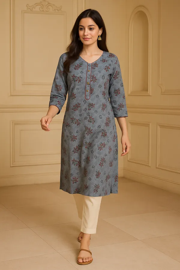 Creation_Dusty_Blue_Printed_Rayon_Kurti