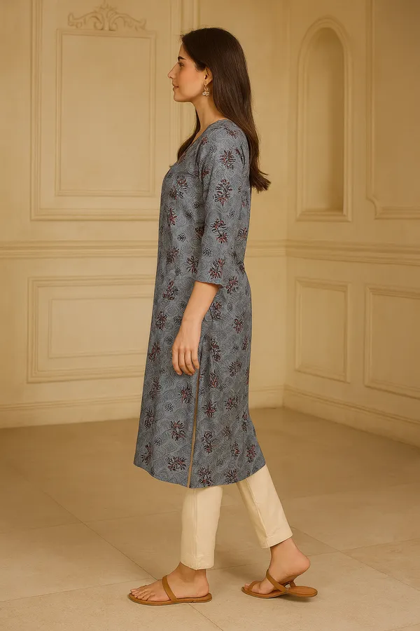 Creation_Dusty_Blue_Printed_Rayon_Kurti