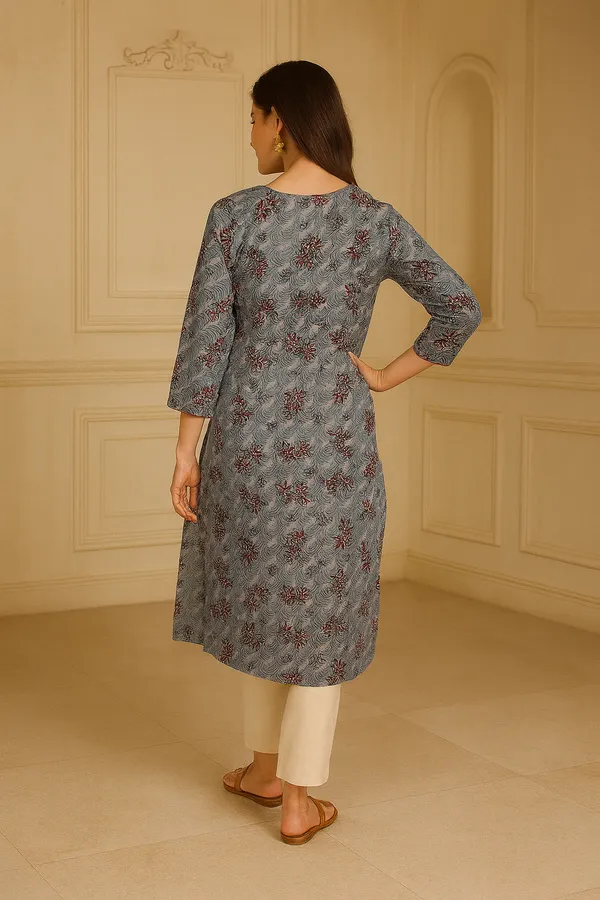 Creation_Dusty_Blue_Printed_Rayon_Kurti