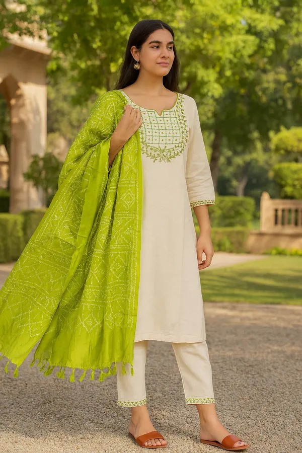 Multicolor_Khadi_Premium_&_Elegant_Kurta_&_Pant_With_Dupatta_For_Women
