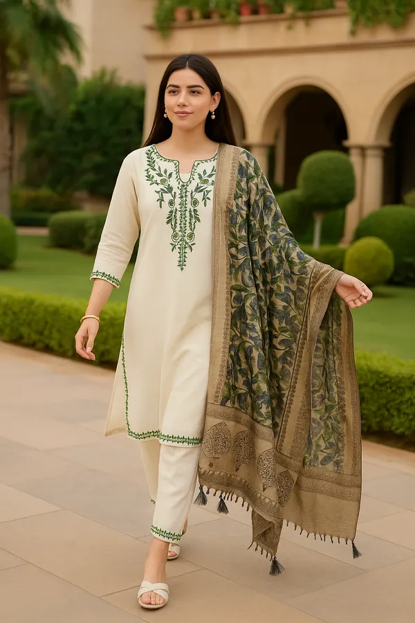 Multicolor_Khadi_Premium_&_Elegant_Kurta_&_Pant_With_Dupatta_For_Women