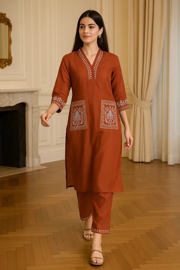 Brown_Khadi_Premium_&_Elegant_Co-Ord_Set_For_Women