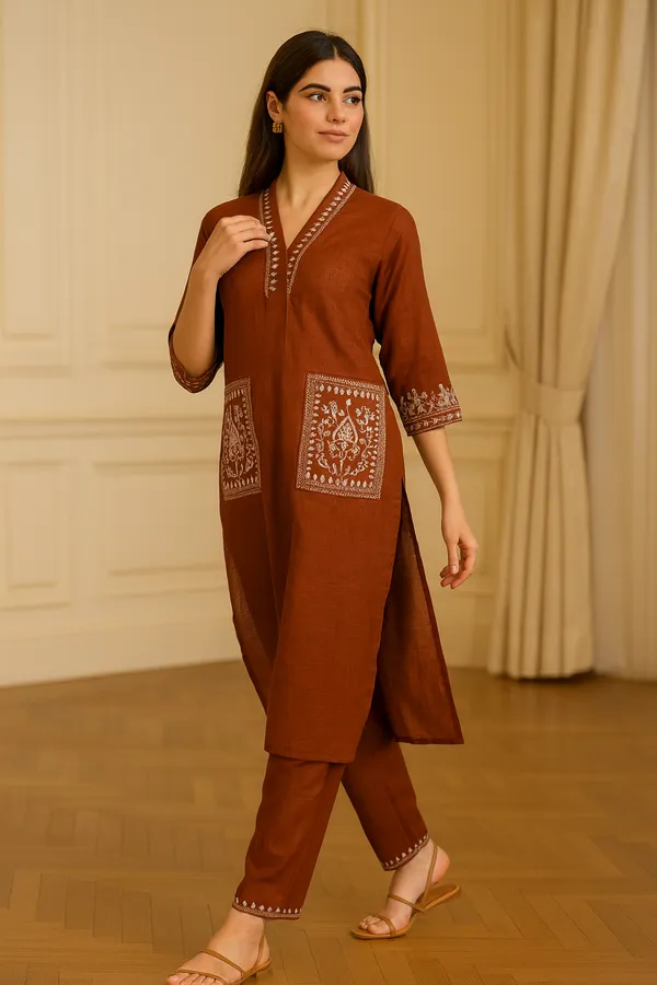 Brown_Khadi_Premium_&_Elegant_Co-Ord_Set_For_Women