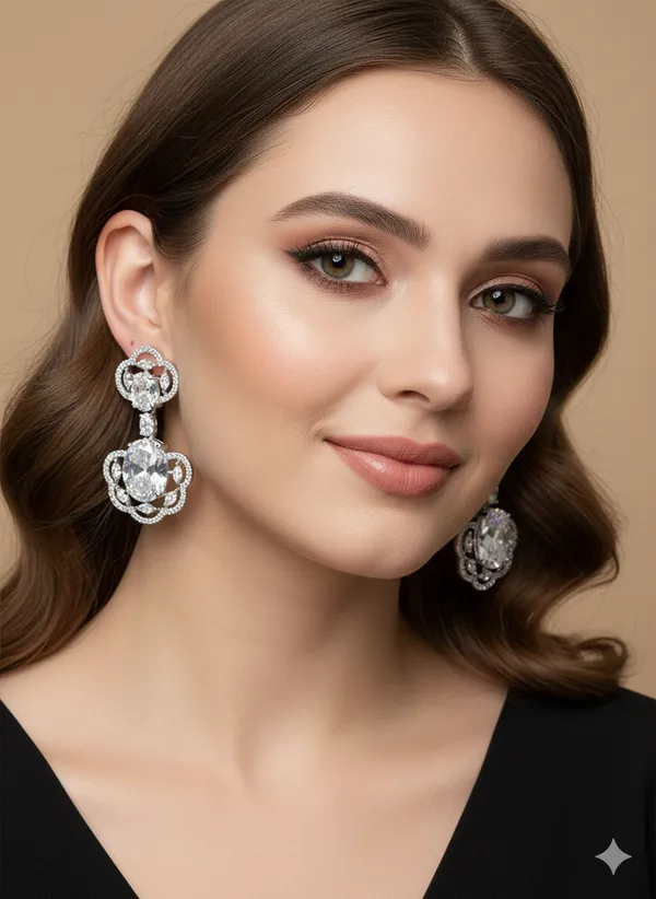 White_Stone_Silver_Plating_Traditional_Cz_Earrings_For_Women