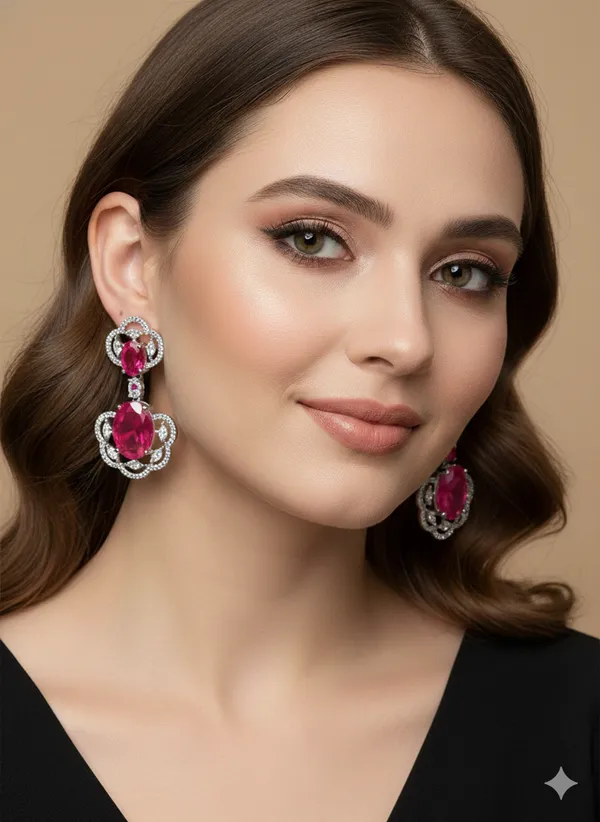 Red_Stone_Silver_Plating_Traditional_Cz_Earrings_For_Women