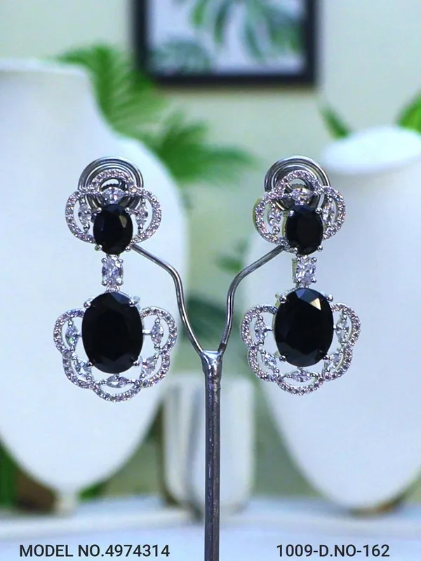 Black_Stone_Silver_Plating_Traditional_Cz_Earrings_For_Women