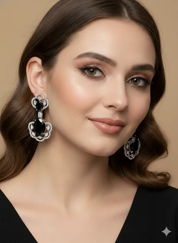 Black_Stone_Silver_Plating_Traditional_Cz_Earrings_For_Women