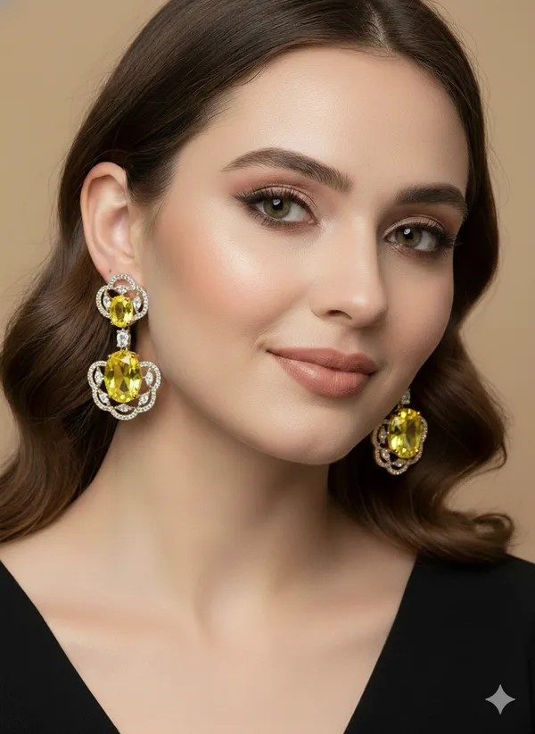 Yellow_Stone_Golden_Plating_Traditional_Cz_Earrings_For_Women