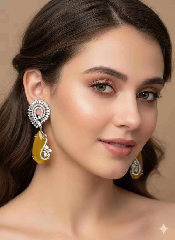 Yellow_Stone_Two_Tone_Platingtraditional_Cz_Earrings_For_Women