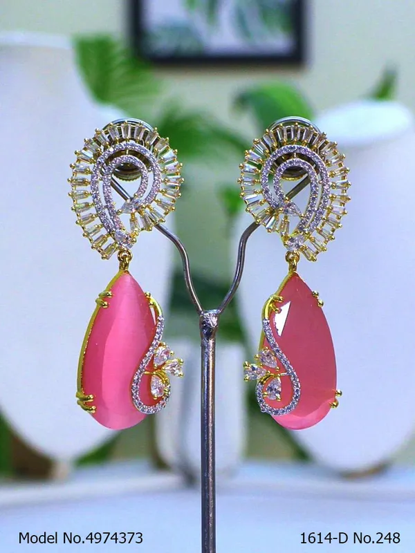 Pink_Stone_Two_Tone_Platingtraditional_Cz_Earrings_For_Women