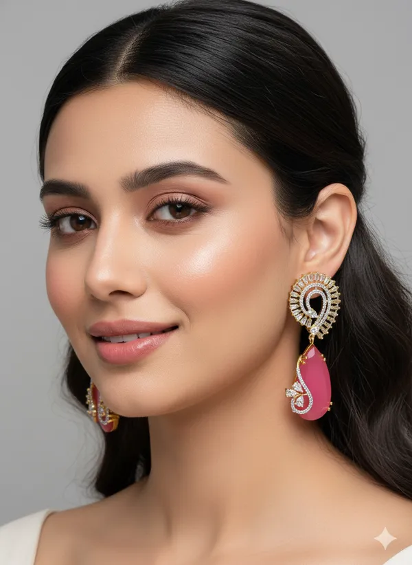 Pink_Stone_Two_Tone_Platingtraditional_Cz_Earrings_For_Women
