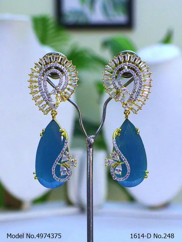 Aqua_Stone_Two_Tone_Platingtraditional_Cz_Earrings_For_Women