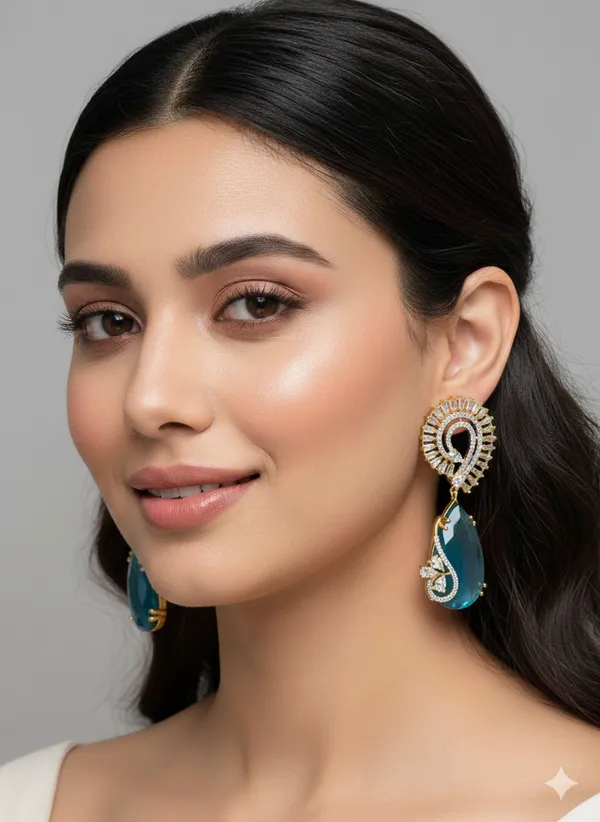 Aqua_Stone_Two_Tone_Platingtraditional_Cz_Earrings_For_Women