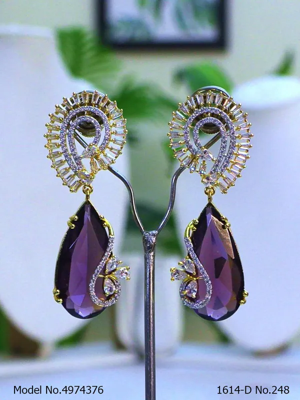 Purple_Stone_Two_Tone_Platingtraditional_Cz_Earrings_For_Women