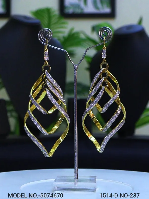 White_Stone_Two_Tone_Platingtraditional_Cz_Earrings_For_Women