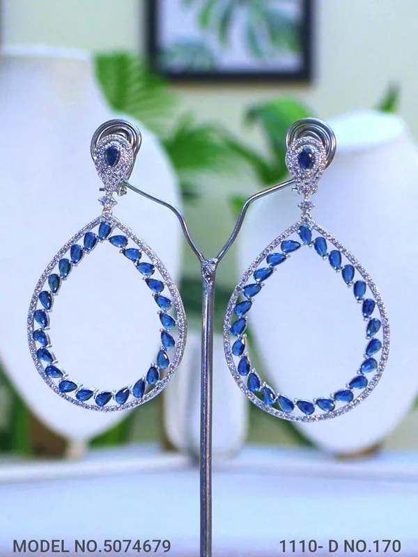 Blue_Stone_Silver_Plating_Traditional_Cz_Earrings_For_Women
