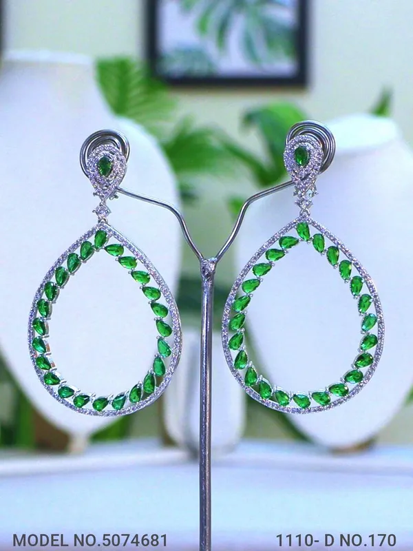 Green_Stone_Silver_Plating_Traditional_Cz_Earrings_For_Women