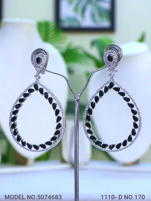 Black_Stone_Silver_Plating_Traditional_Cz_Earrings_For_Women
