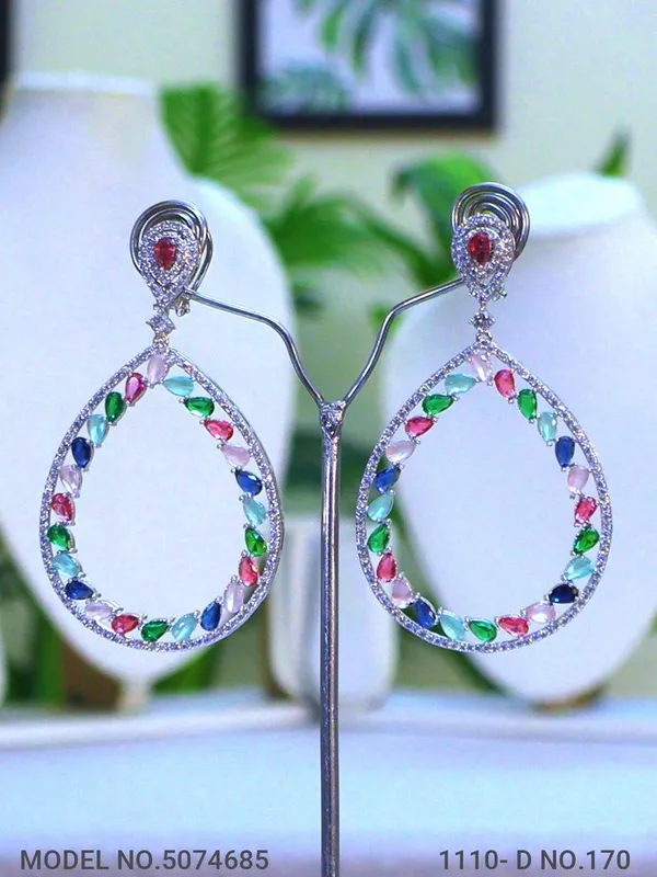 Multicolor_Stone_Silver_Plating_Traditional_Cz_Earrings_For_Women