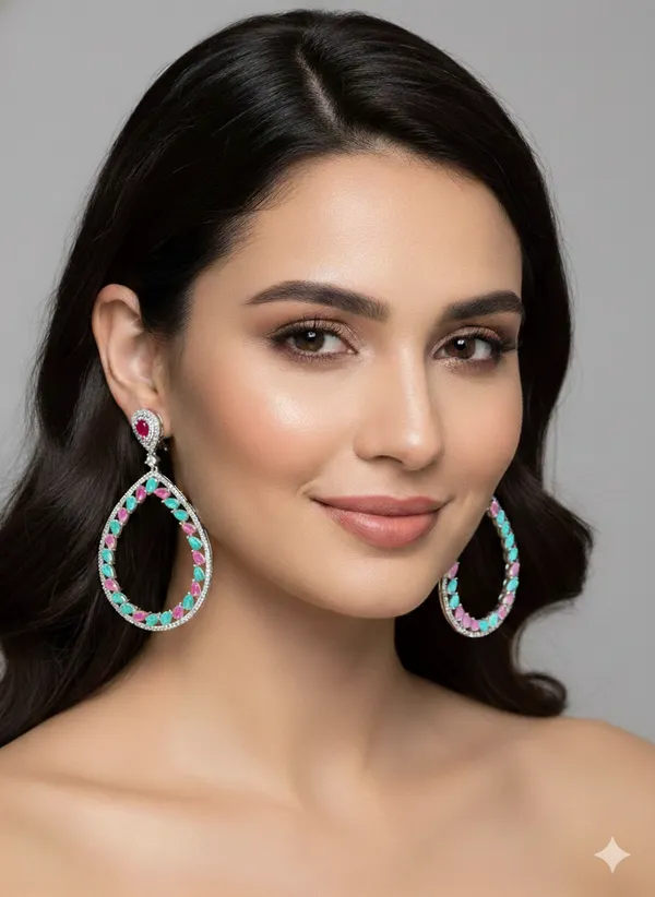 Multicolor_Stone_Silver_Plating_Traditional_Cz_Earrings_For_Women