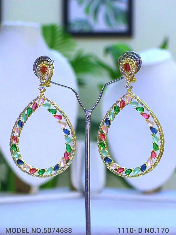 Multicolor_Stone_Golden_Plating_Traditional_Cz_Earrings_For_Women