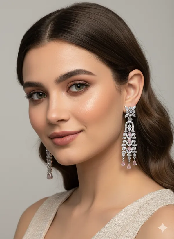 Pink_Stone_Silver_Plating_Traditional_Cz_Earrings_For_Women