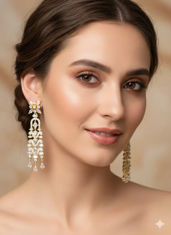 White_Stone_Golden_Plating_Traditional_Cz_Earrings_For_Women