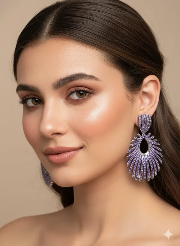 Purple_Stone_Two_Tone_Platingtraditional_Cz_Earrings_For_Women