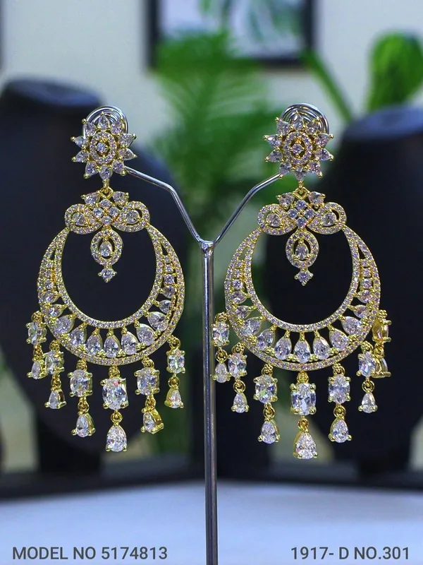 White_Stone_Golden_Plating_Traditional_Cz_Earrings_For_Women