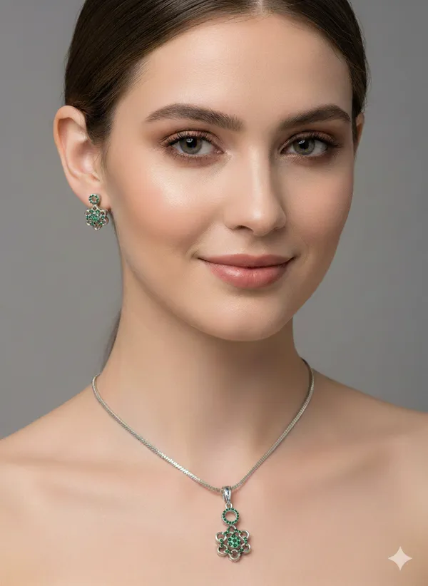 Silver_Plating_Emerald_Stone_Traditional_Cz_Pendant_For_Women