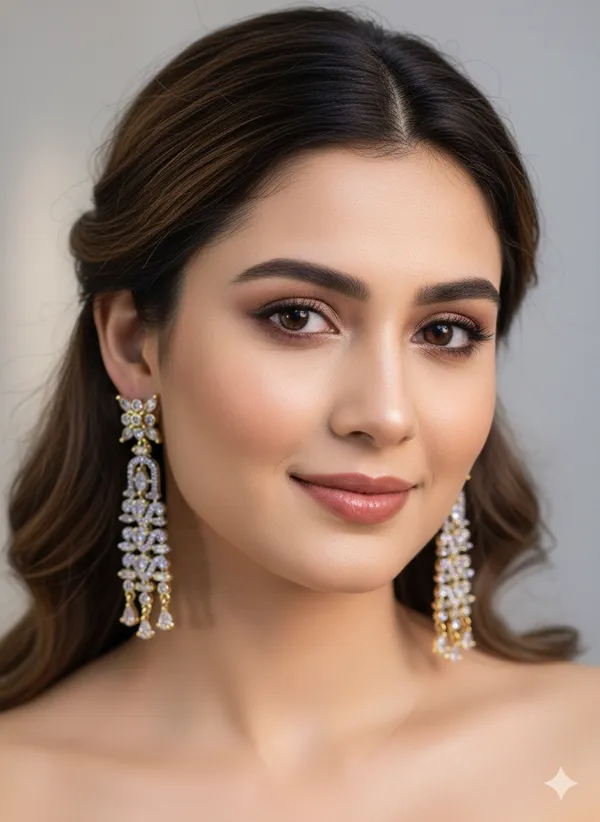 White_Stone_Two_Tone_Plating_Traditional_Cz_Earrings_For_Women
