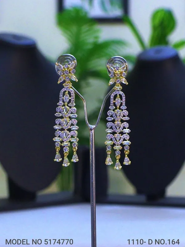 White_Stone_Two_Tone_Plating_Traditional_Cz_Earrings_For_Women
