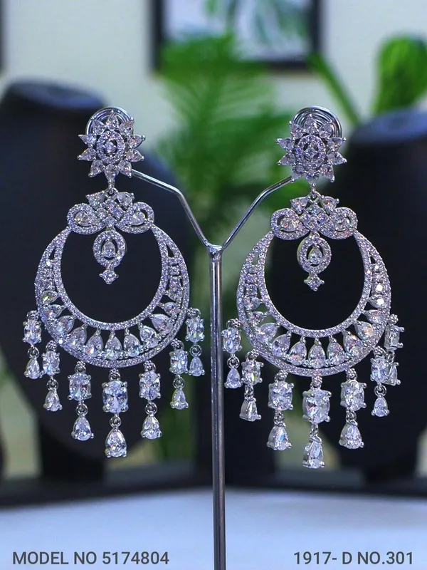 White_Stone_Silver_Plating_Traditional_Cz_Earrings_For_Women