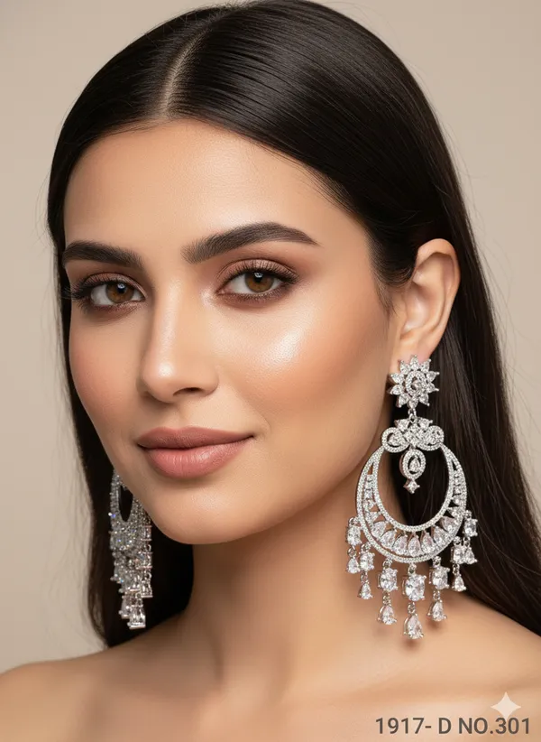 White_Stone_Silver_Plating_Traditional_Cz_Earrings_For_Women
