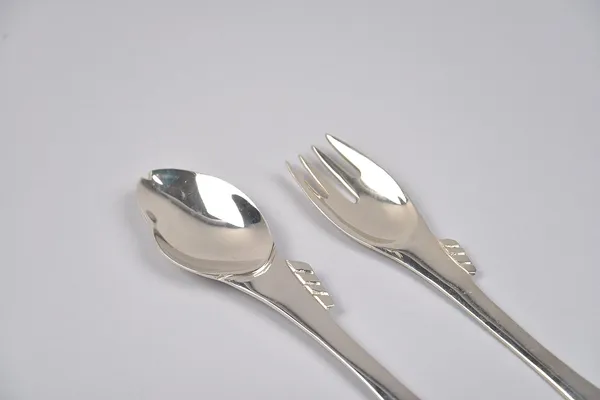 Silver_Brass_Serving_Spoon_Set_&_Fork_Set_2_Pieces_For_Tea,_Coffee,_Sugar,_Condiments_&_Spices,Meals_-_Set_Of_2_Contains_Spoons_Set_Of_2_And_Fork_Set_Of_2,_Mirror_Polished