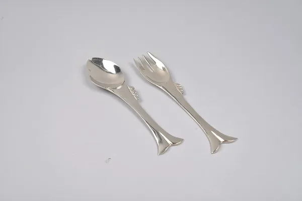 Silver_Brass_Serving_Spoon_Set_&_Fork_Set_2_Pieces_For_Tea,_Coffee,_Sugar,_Condiments_&_Spices,Meals_-_Set_Of_2_Contains_Spoons_Set_Of_2_And_Fork_Set_Of_2,_Mirror_Polished