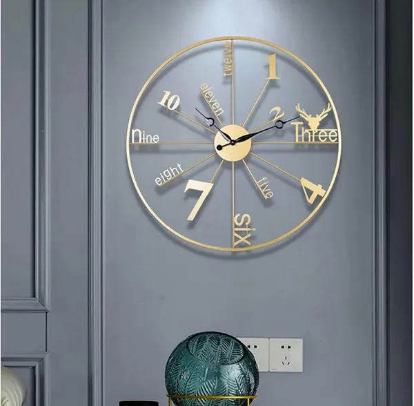 Gold_24_Inch_Metal_Wall_Clock_Decorative_Iron_Metal_For_Home/Living_Room/Bedroom/Dining_Room/Hotel
