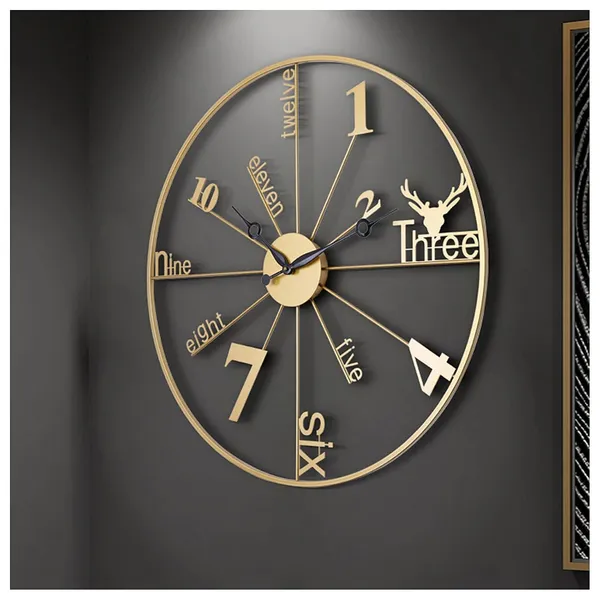Gold_24_Inch_Metal_Wall_Clock_Decorative_Iron_Metal_For_Home/Living_Room/Bedroom/Dining_Room/Hotel