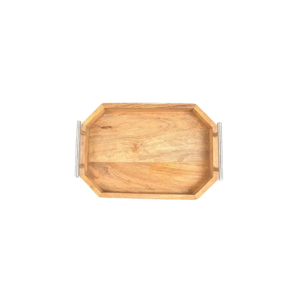Natural_Brown_Mango_Wooden_Tray_With_Silver_Finish_Handle_|_Elegant_Wooden_Serving_Tray_For_Snacks,_Drinks_&_Meals_|_Ideal_For_Kitchen,_Dining_Table_&_Office_Decor