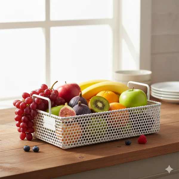 White_Iron_Fruit_Basket_|_Decorative_Metal_Basket_With_Rectangular_Handle,_Ideal_For_Fruits,_Vegetables,_Kitchen_&_Dining_Table_Decoration_Items