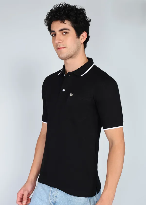 Black_Classic_Striped_Polo_Neck_T-Shirt_For_Men